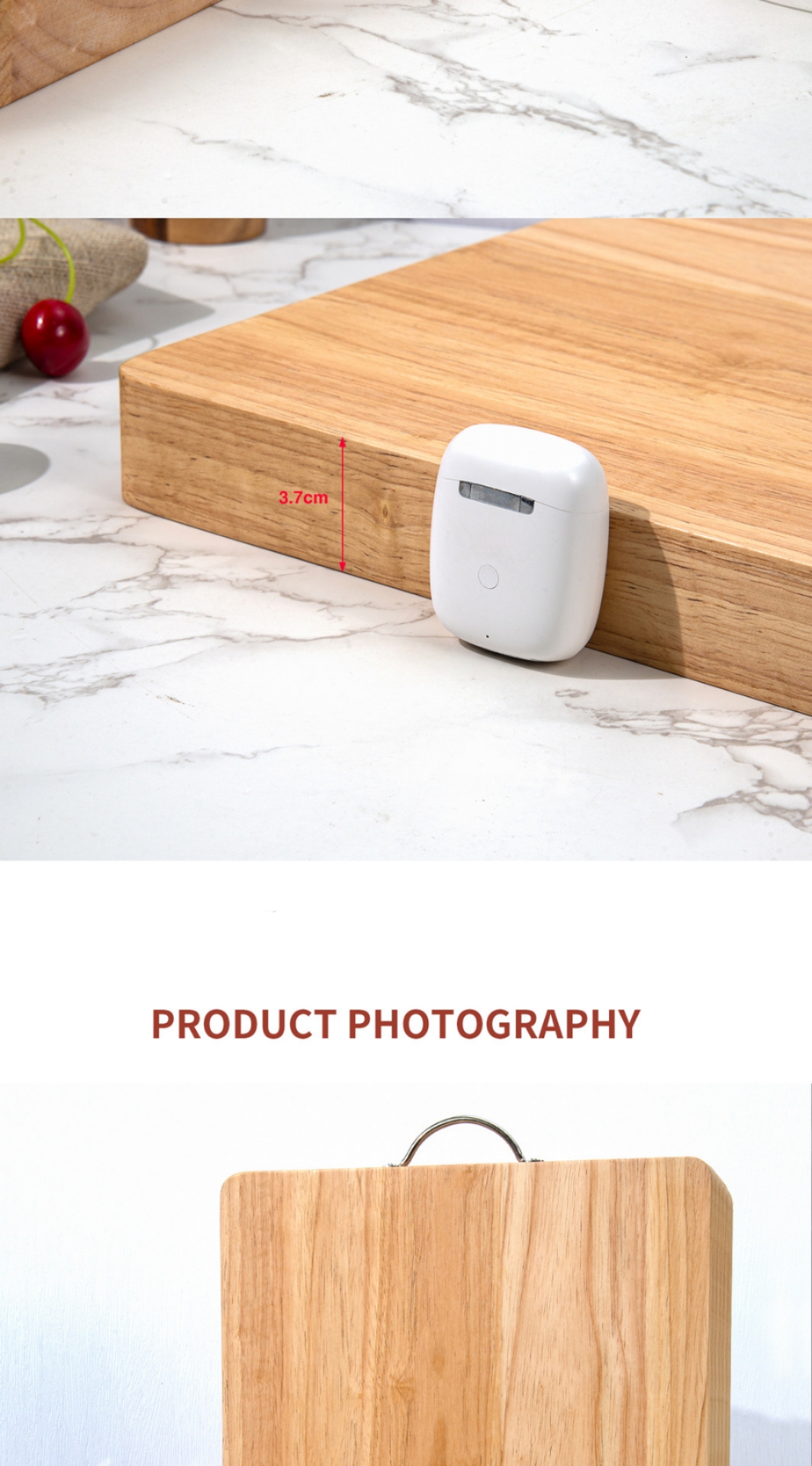 Clean finish Heavy-Duty Rubberwood Cutting Board with Rounded Corners and Metal Hanging Ring